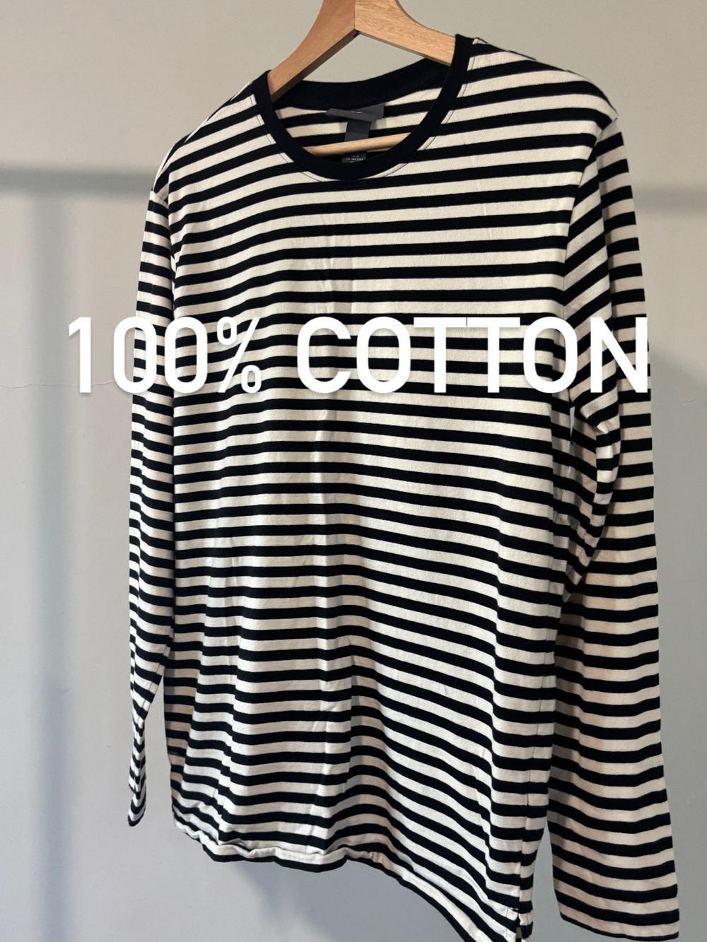 H&M Black & White Striped Long-Sleeve Shirt | 100% cotton | size M